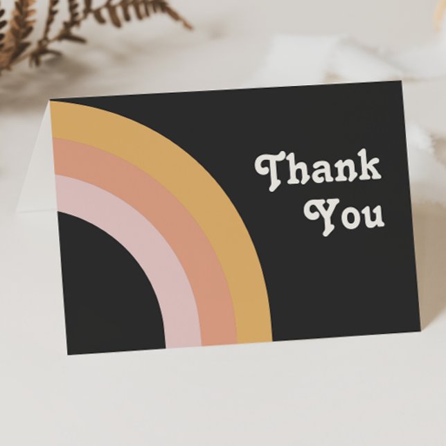 Modern Retro 70's Rainbow | Dark Folded Thank You Card (Creator Uploaded)