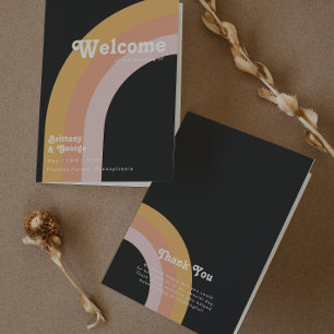 Modern Retro 70's Rainbow   Dark Folded Wedding Programme