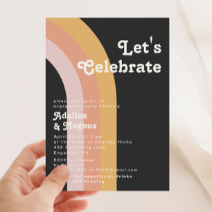Modern Retro 70's Rainbow Dark Let's Celebrate Invitation