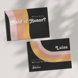 Modern Retro 70's Rainbow Dark Maid of Honour Card