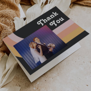 Modern Retro 70's Rainbow Dark Photo Folded Thank You Card
