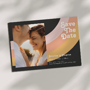 Modern Retro 70's Rainbow Dark Photo Horizontal Save The Date