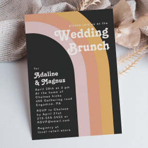 Modern Retro 70's Rainbow Dark Wedding Brunch Invi Invitation