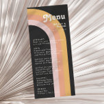 Modern Retro 70's Rainbow Dark Wedding Dinner Menu<br><div class="desc">This modern retro 70's rainbow dark wedding dinner menu is perfect for your simple vintage orange, rose gold, and blush pink wedding reception. Designed with elements of a classic, colourful boho arch and groovy minimalist stripes. The design has a unique abstract tropical beach feel, great for any spring, summer, or...</div>