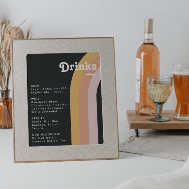 Modern Retro 70's Rainbow Dark Wedding Drinks Menu Poster (Creator Uploaded)
