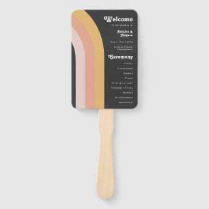 Modern Retro 70's Rainbow Dark Wedding Program Hand Fan