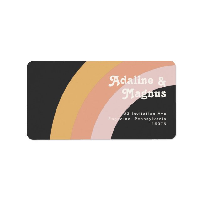 Modern Retro 70's Rainbow Dark Wedding RSVP Label (Front)