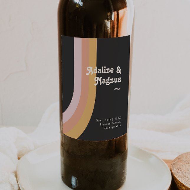 Modern Retro 70's Rainbow Dark Wedding Wine Label (Creator Uploaded)