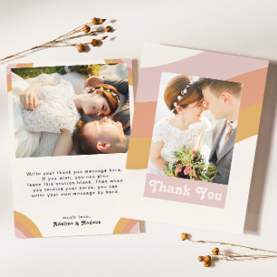 Modern Retro 70's Rainbow Flat Photo Thank You Card