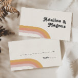 Modern Retro 70's Rainbow Flat Wedding Place Card<br><div class="desc">This modern retro 70's rainbow flat wedding place card is perfect for your simple vintage orange, rose gold, and blush pink wedding. Designed with elements of a classic, colourful boho arch and groovy minimalist stripes. The design has a unique abstract tropical beach feel, great for any spring, summer, or fall...</div>