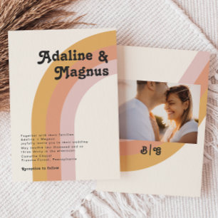 Modern Retro 70's Rainbow Monogram Photo Wedding Invitation