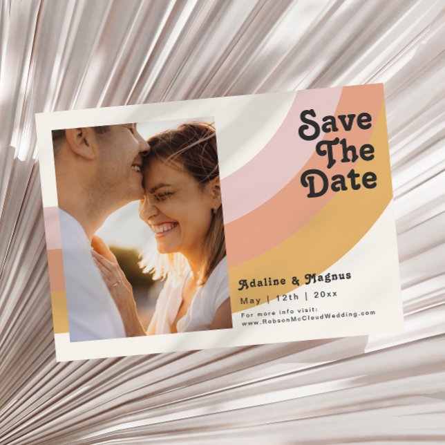 Modern Retro 70's Rainbow Photo Horizontal Save The Date (Creator Uploaded)