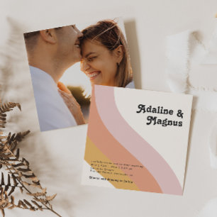 Modern Retro 70's Rainbow Square Photo Wedding Invitation