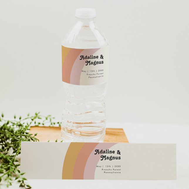 Modern Retro 70's Rainbow Water Bottle Label (Creator Uploaded)