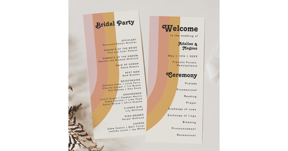 Modern Retro 70's Rainbow Wedding Program Programme | Zazzle