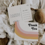 Modern Retro 70's Rainbow Wedding Thank You Postcard<br><div class="desc">This modern retro 70's rainbow wedding thank you postcard is perfect for your simple vintage orange, rose gold, and blush pink wedding. Designed with elements of a classic, colourful boho arch and groovy minimalist stripes. The design has a unique abstract tropical beach feel, great for any spring, summer, or fall...</div>