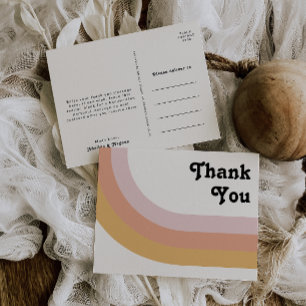 Modern Retro 70's Rainbow Wedding Thank You Postcard