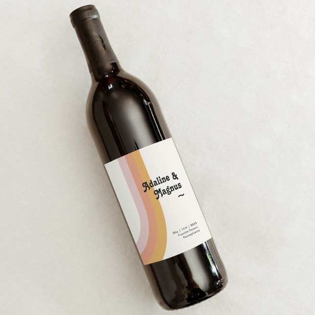 Modern Retro 70's Rainbow Wedding Wine Label (Creator Uploaded)