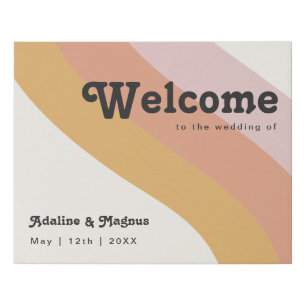 Modern Retro 70's Rainbow Welcome Faux Canvas Print