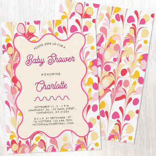 Modern Retro Abstract Pink Baby Shower Invitation