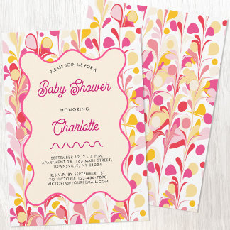 Modern Retro Abstract Pink Baby Shower Invitation