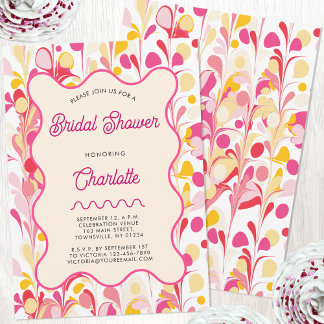 Modern Retro Abstract Pink Bridal Shower Invitation