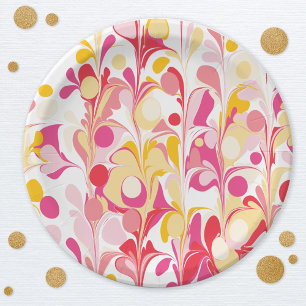 Modern Retro Abstract Pink Paper Plate