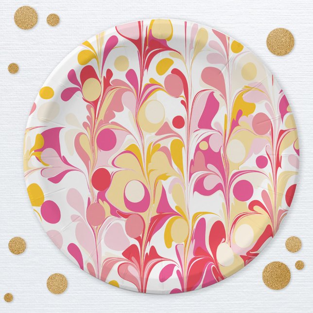 Modern Retro Abstract Pink Paper Plate (Modern retro groovy abstract pattern party paper plate)