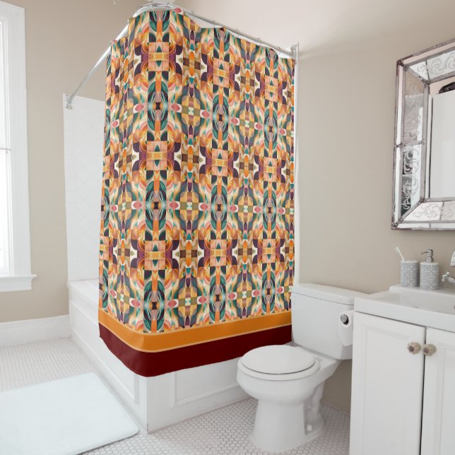 Modern Retro Abstract Squares Collection Shower Curtain (In Situ)