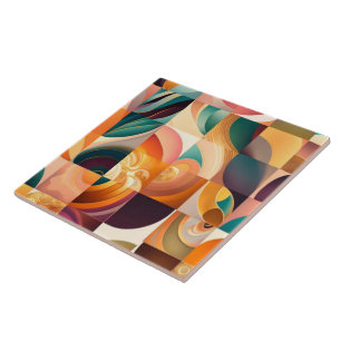 Modern Retro Abstract Squares Collection Tile