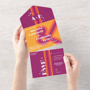 Modern, Retro All in One Wedding Invitation