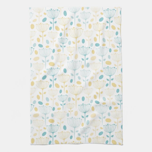 Modern Retro Aqua and Yellow Floral Tea Towel (Vertical)