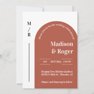 Modern Retro Arch QR Code RSVP Photo Wedding Invitation