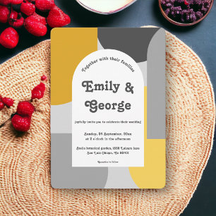 Modern Retro Artistic Groovy Abstract Art Wedding Invitation