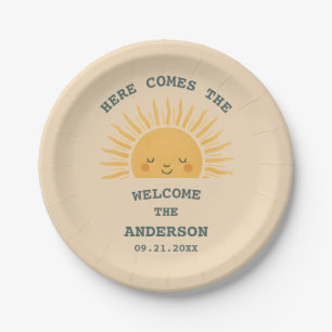 Modern Retro Baby Shower Customisable Sticker Paper Plate