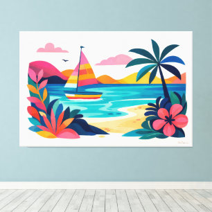 Modern retro beach scene 01 canvas print