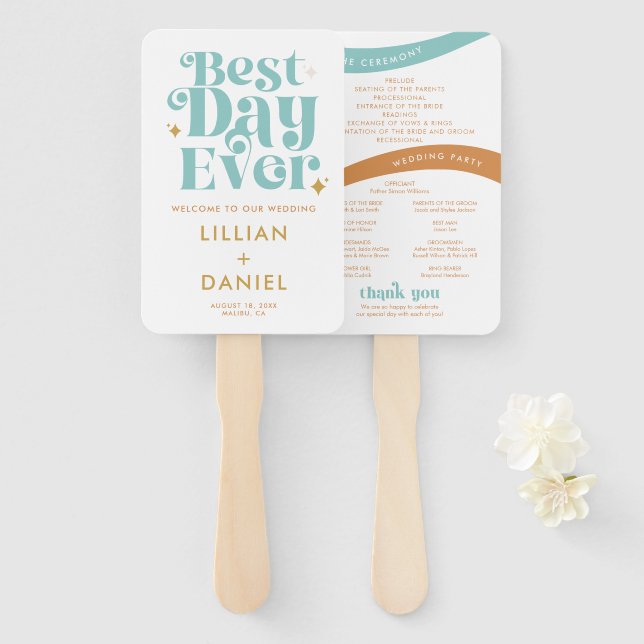 Modern Retro Beachy Colour Program Hand Fan (Front and Back)