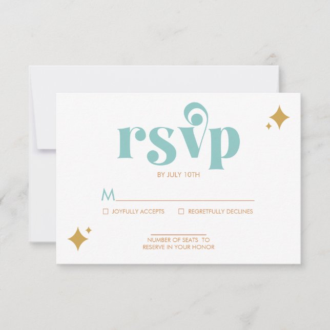 Modern Retro Beachy Palette Wedding RSVP Card (Front)