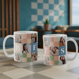 Modern Retro BFFS Chequerboard Pattern Photo Grid  Coffee Mug