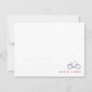 Modern Retro Bicycle Red Blue Note Card