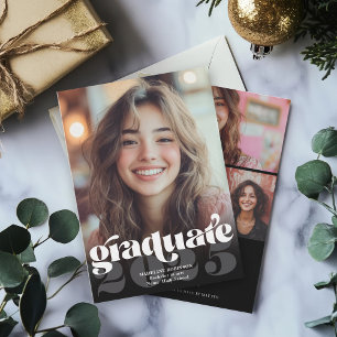 Modern Retro Black White 4 Photo Graduation Invitation