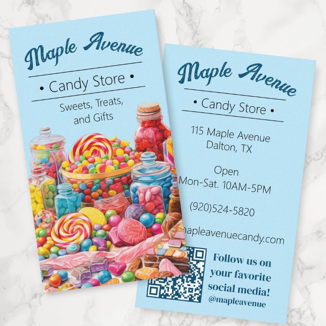 Modern Retro Blue Colourful Candy  Business Card (Creator Uploaded)