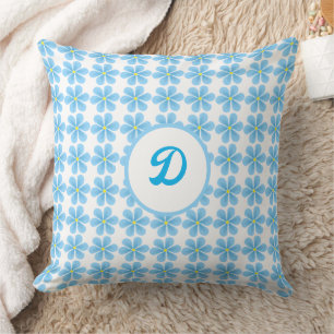 modern retro blue floral personalised  cushion