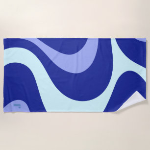 Modern Retro Blue White Wave Personalised  Beach Towel