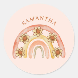 Modern Retro Boho Rainbow Name  Classic Round Sticker