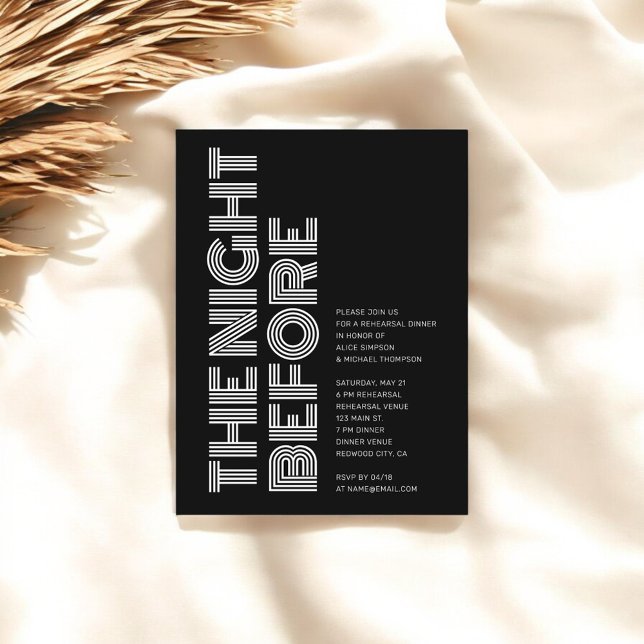 Modern Retro Bold Rehearsal Dinner Black Invitation Postcard (Creator Uploaded)