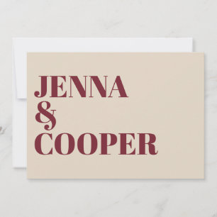 Modern Retro Bold Type Cream & Maroon Red Wedding Invitation
