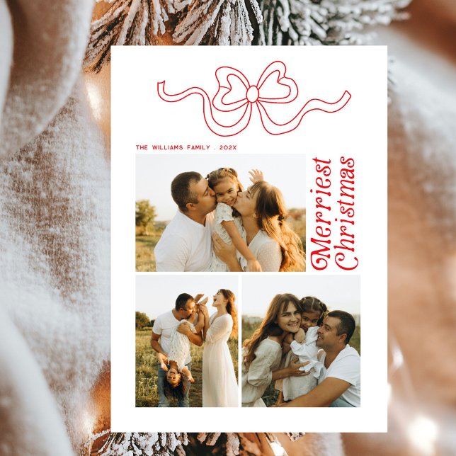 Modern Retro Bow Merry Christmas Photo Holiday Car (Creator Uploaded)