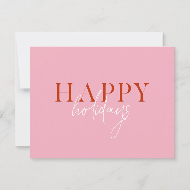 Modern Retro Bright Colourful Pink Script Photo Holiday Card (Front)