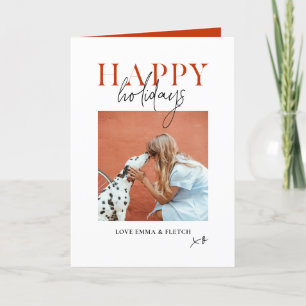 Modern Retro Bright Colourful Red Orange Dog Mum Holiday Card